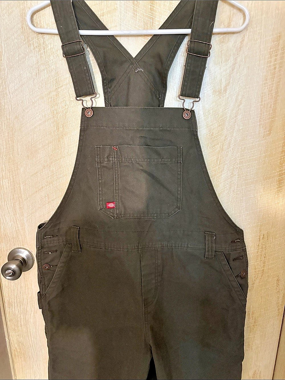Dickies Women's Relaxed Fit Duck Bib Shortalls Green Medium.  Bohemian Farmer